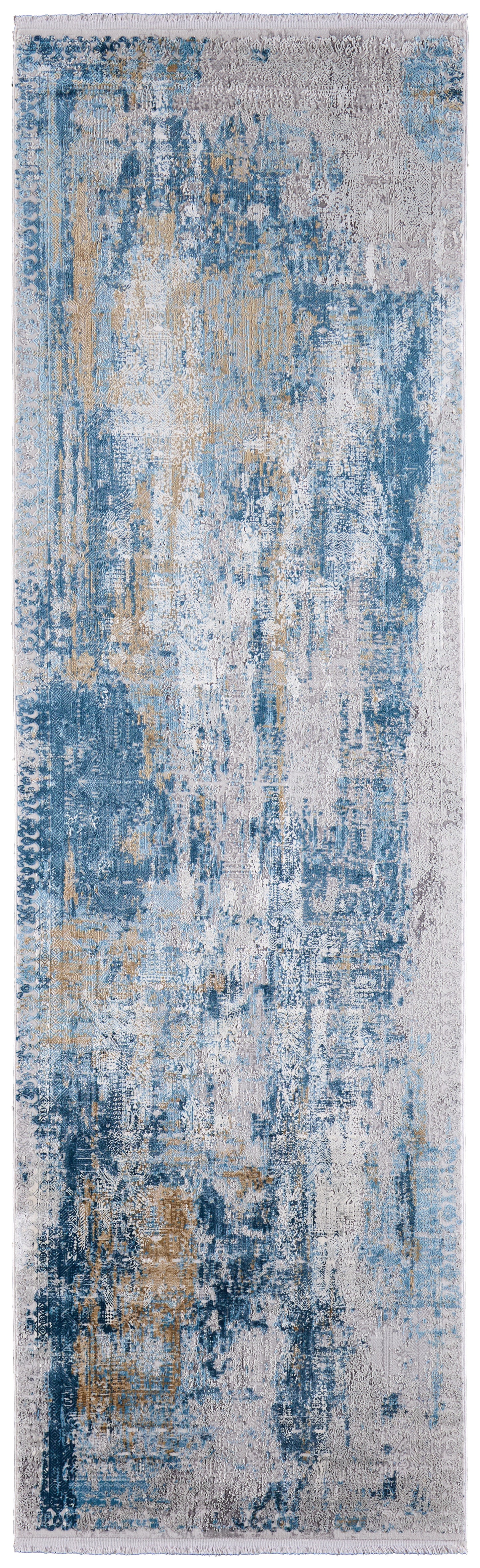 Cadiz Modern/Industrial/Luxury & Glam Blue/Gray/Gold Runner  Feizy Rugs Small Parcel,Feizy Rugs,Cadiz,Blue/Gray/Gold,3'1" x 10',Runner,Viscose/Acrylic,Modern/Industrial/Luxury & Glam,Turkey