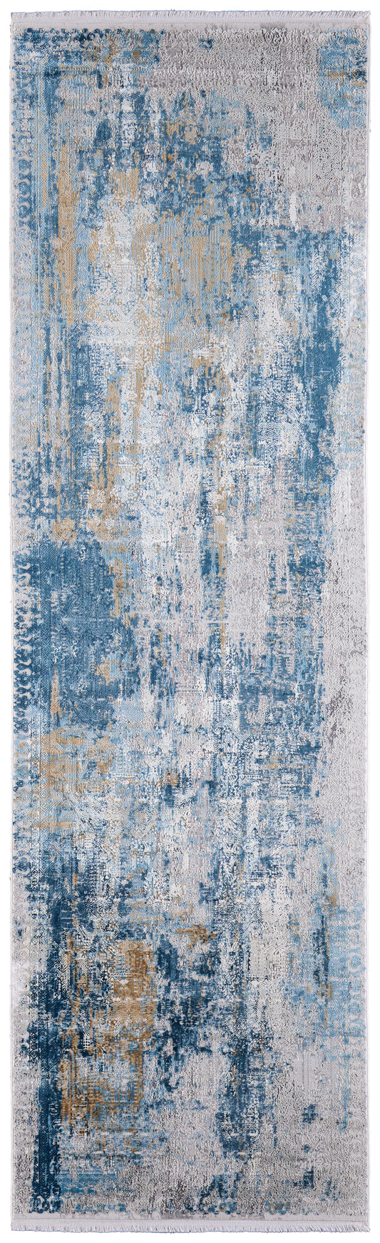 Cadiz Modern/Industrial/Luxury & Glam Blue/Gray/Gold Runner  Feizy Rugs Small Parcel,Feizy Rugs,Cadiz,Blue/Gray/Gold,3'1" x 10',Runner,Viscose/Acrylic,Modern/Industrial/Luxury & Glam,Turkey
