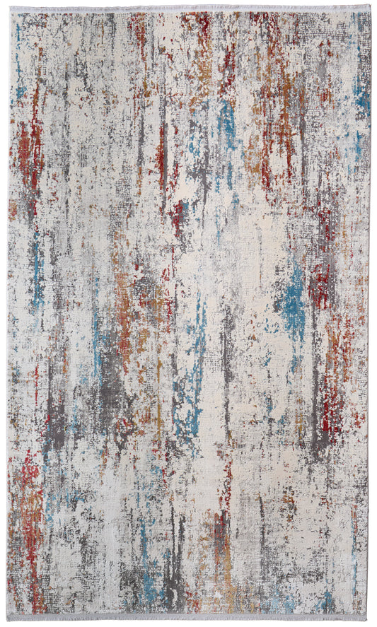 Cadiz Modern/Industrial/Luxury & Glam Abstract/Watercolor Gray/Red/Blue - Feizy Rug