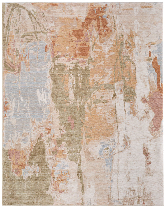 Pearson Modern/Bohemian & Eclectic Abstract/Watercolor/Distressed Ivory/Green/Tan - Feizy Rug