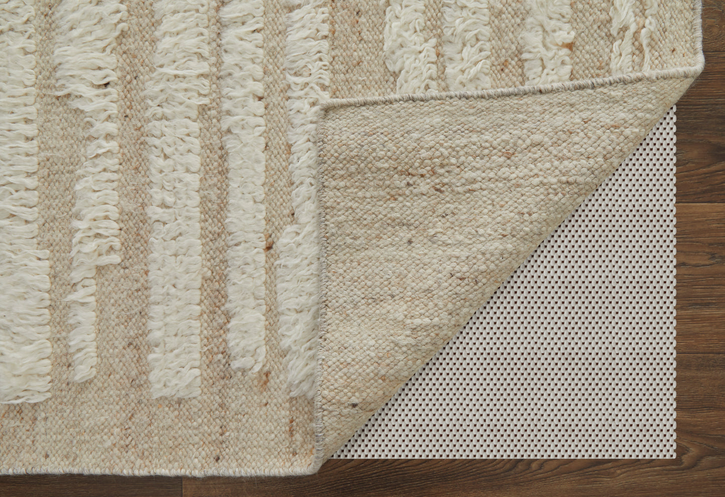 Ashby Transitional/Scandinavian/Casual Stripes/Solid White/Tan - Feizy Rug