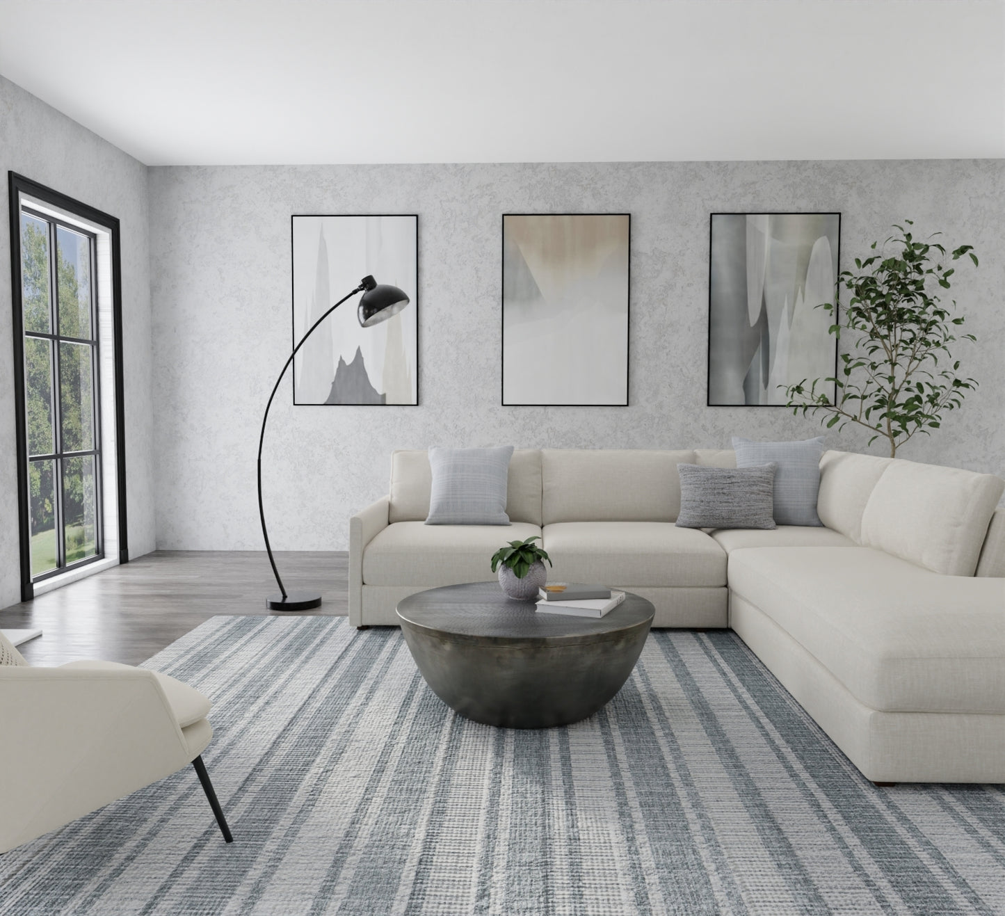 Aberdeen Modern/Casual Stripes/Geometric Gray/White - Feizy Rug