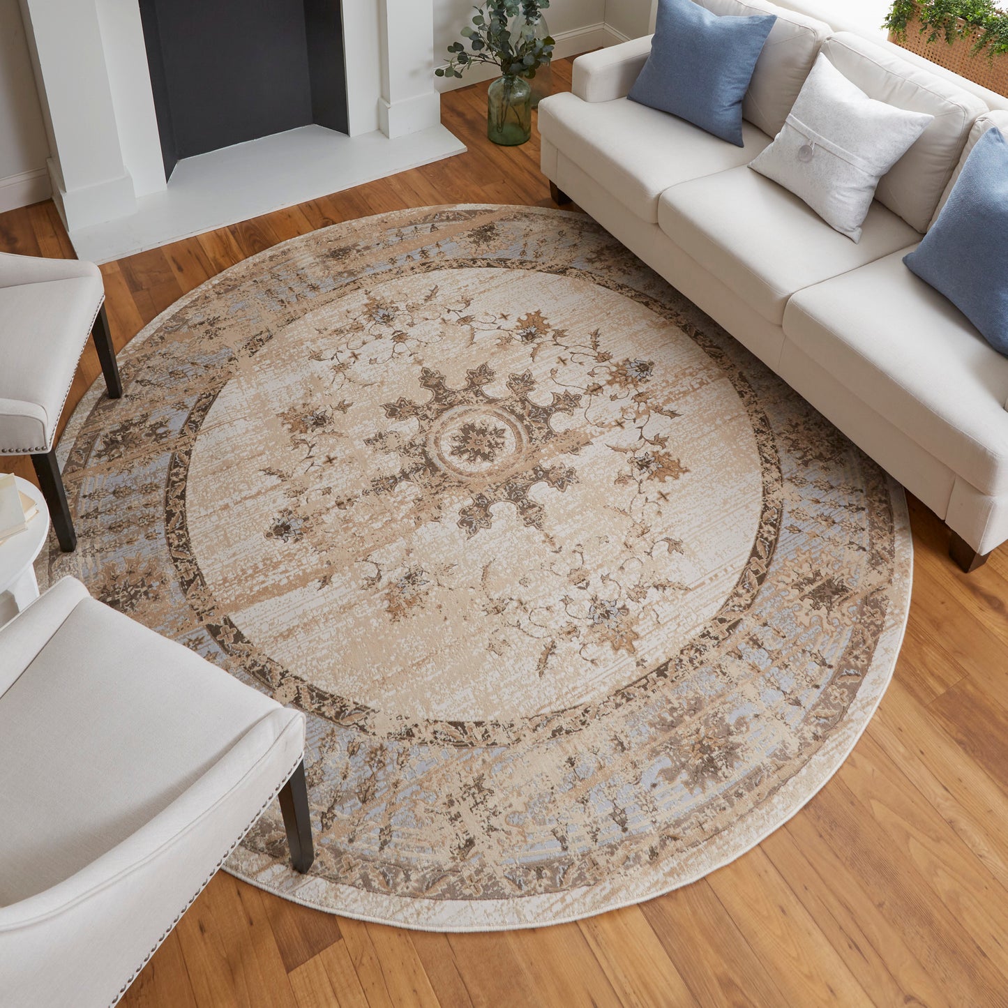 Celene Traditional/French & Victorian/Vintage Bordered/Medallion/Distressed Tan/Brown/Gray - Feizy Rug