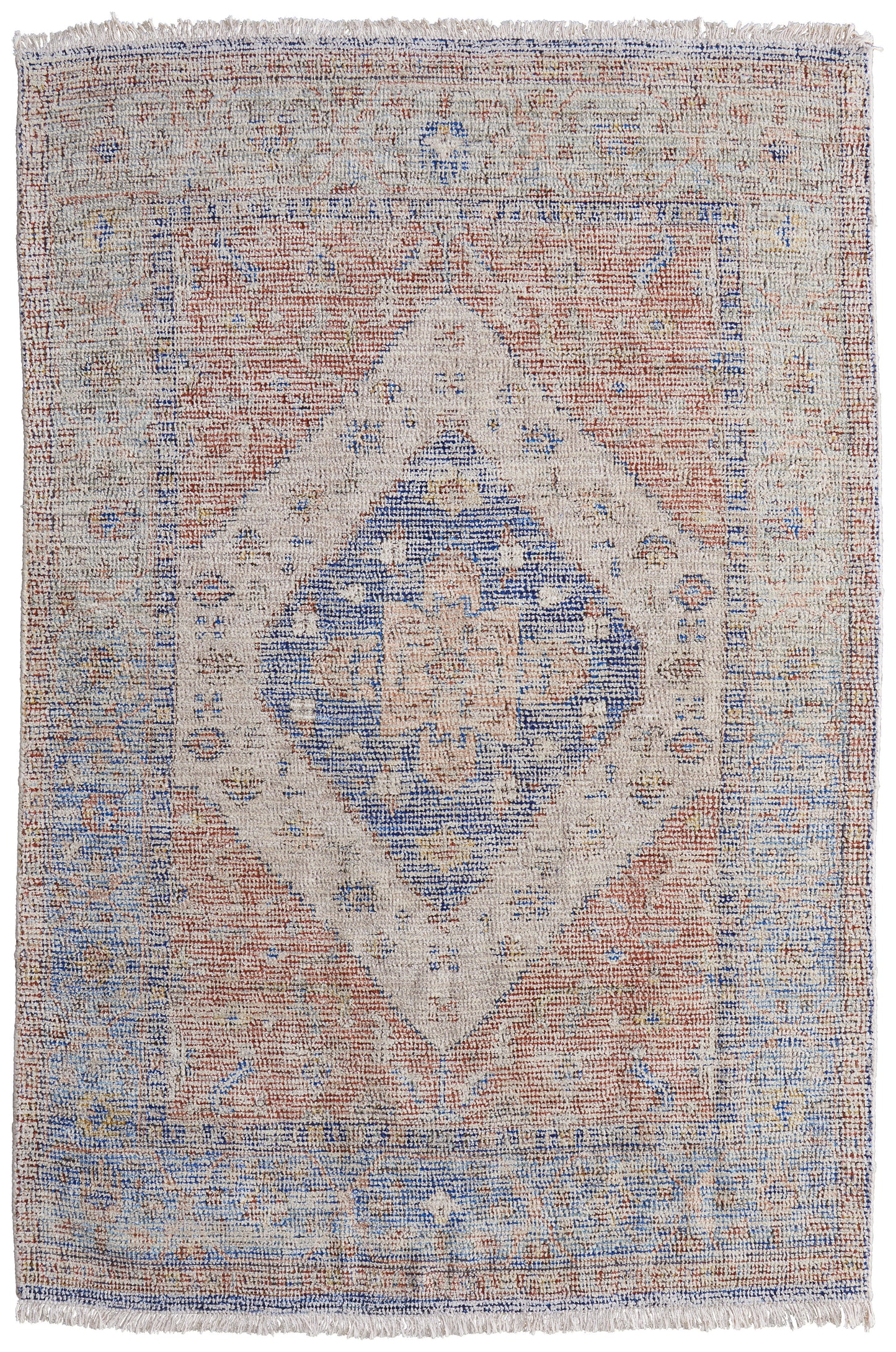 Caldwell Transitional/Bohemian & Eclectic/Vintage Distressed/Medallion Ivory/Blue/Red - Feizy Rug
