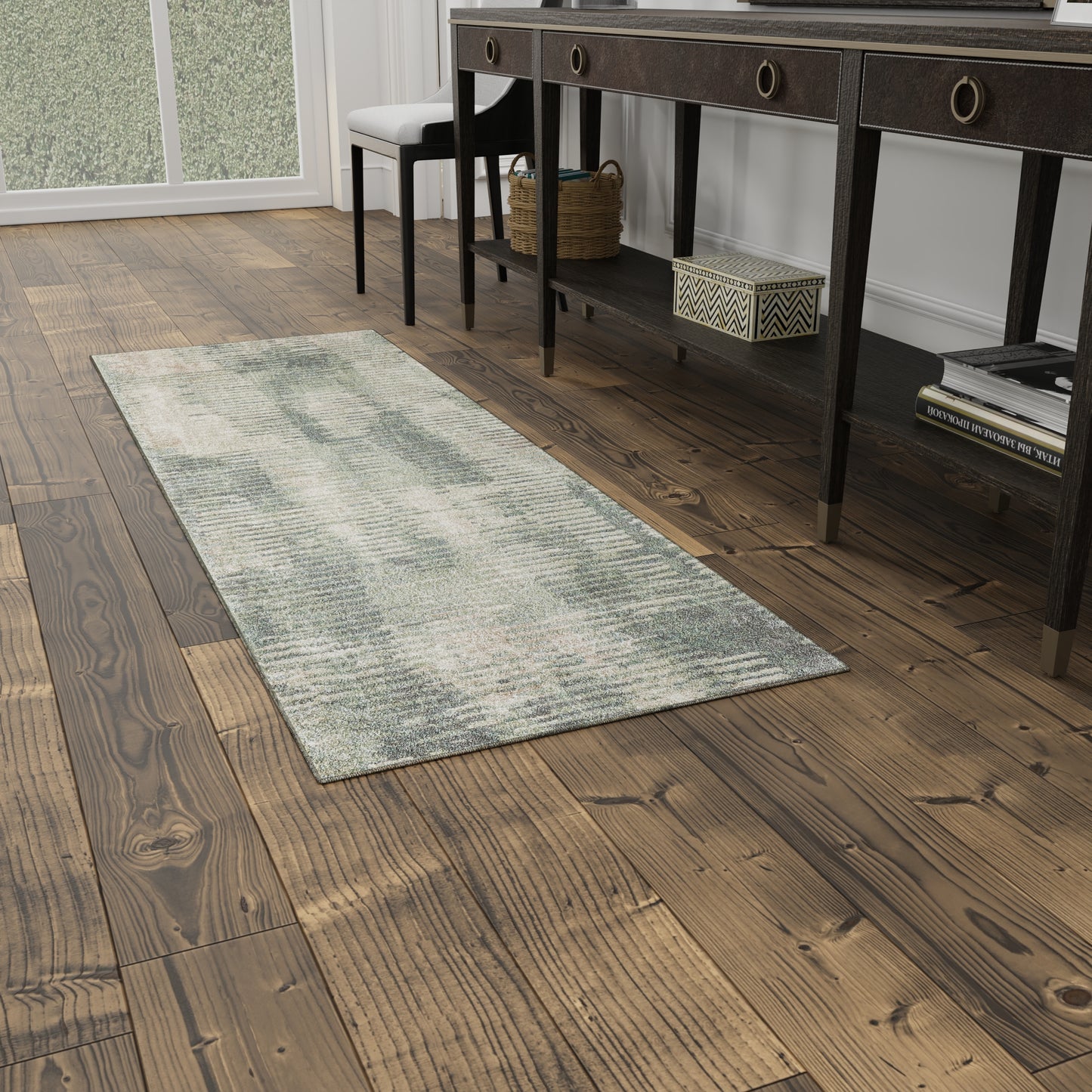 Eden Modern/Industrial Abstract/Distressed/Stripes Green/Ivory/Brown - Feizy Rug
