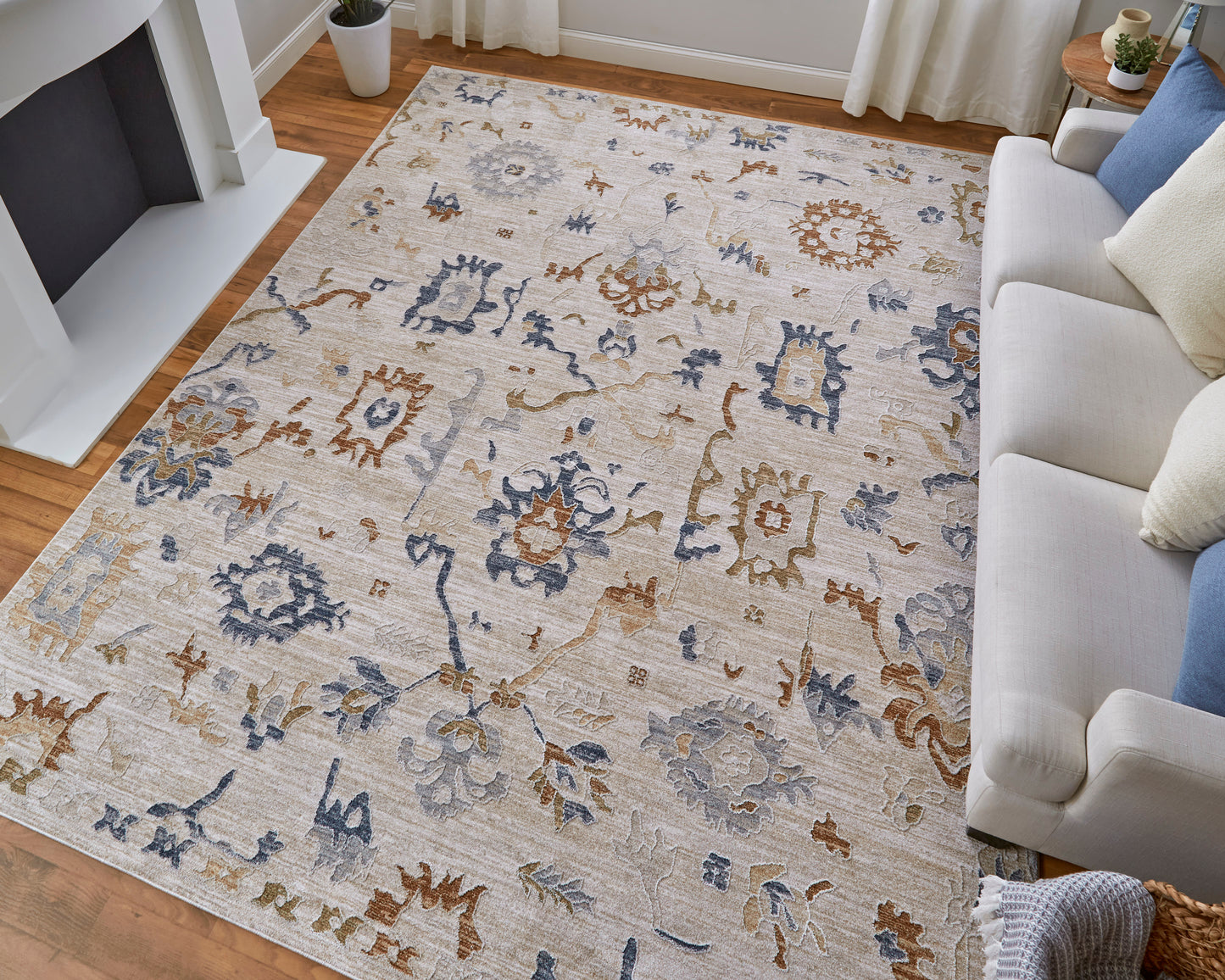 Pasha Transitional/Bohemian & Eclectic/Cottage Floral & Botanical/Distressed/Abstract Ivory/Blue/Gold - Feizy Rug