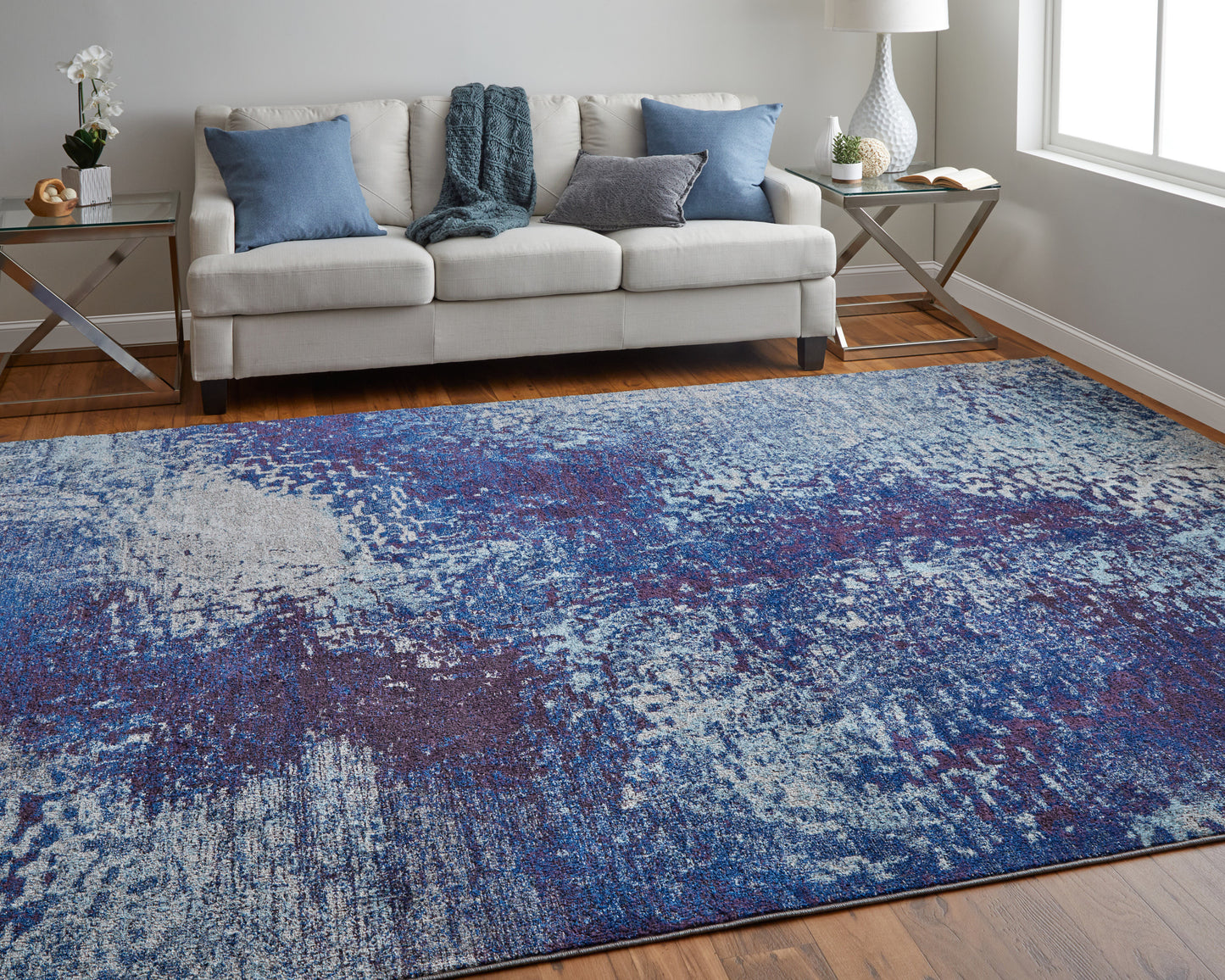 Edgemont Modern/Casual Abstract/Watercolor Blue/Purple/Ivory - Feizy Rug