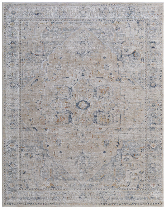 Pasha Transitional/Bohemian & Eclectic/Global Ivory/Taupe/Blue Area Rug