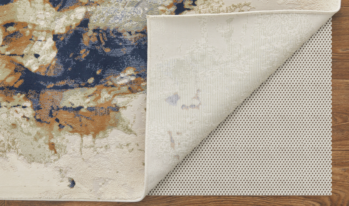 Clio Modern/Industrial/Casual Blue/Orange/Ivory Accent Rug