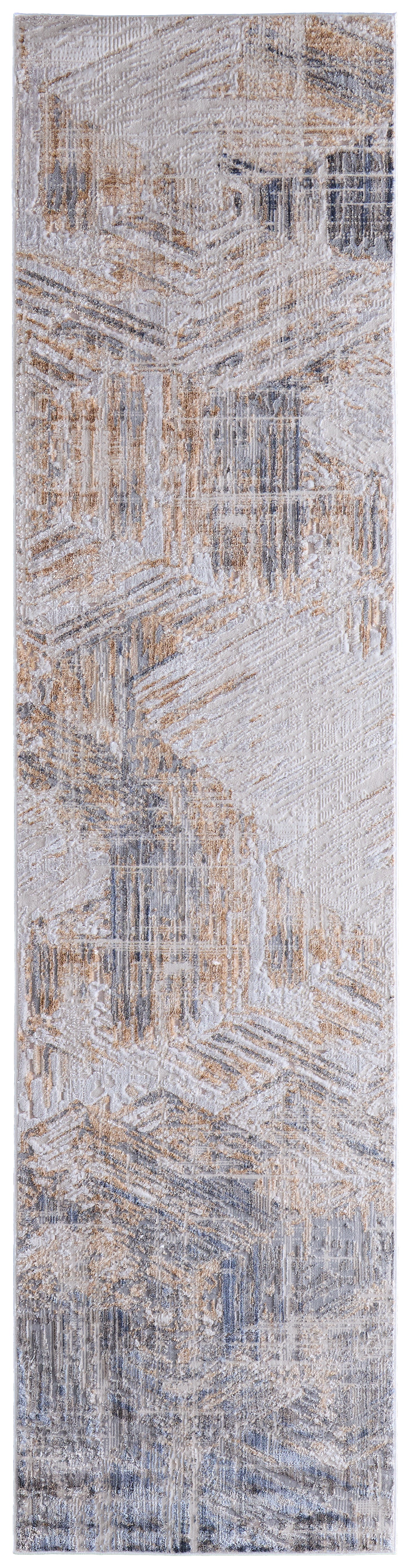 Laina Transitional/Casual Abstract/Geometric/Distressed Tan/Ivory/Gray - Feizy Rug