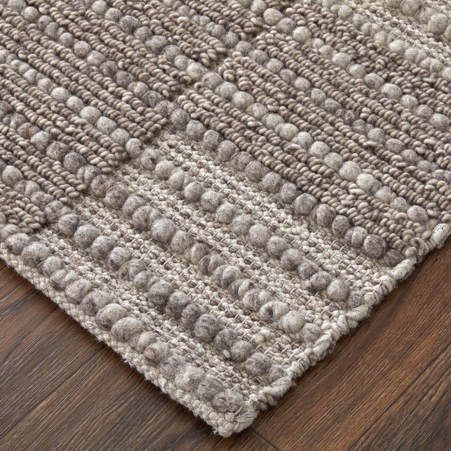 Herrick Modern/Casual Solid/Stripes Taupe/Ivory/Brown - Feizy Rug