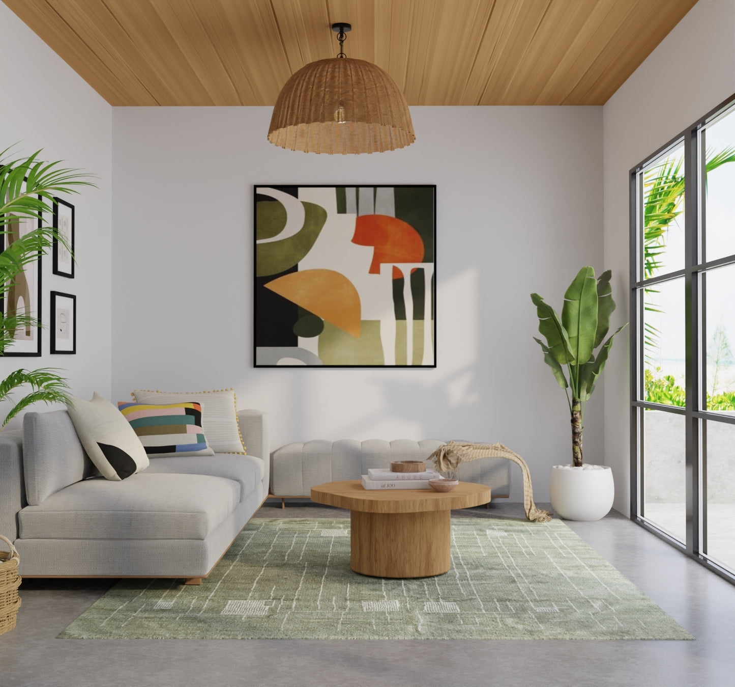 Agape Modern/Bohemian & Eclectic Abstract/Geometric Green/Ivory - Feizy Rug