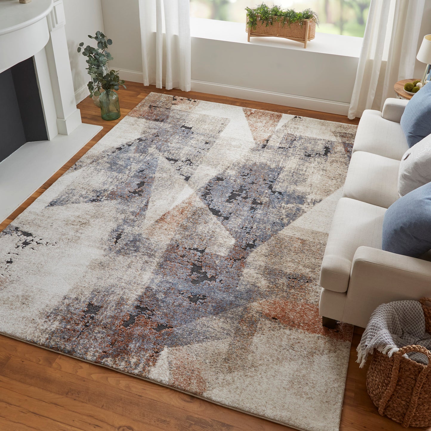 Gilmore Modern/Bohemian & Eclectic/Casual Color Block/Geometric/Abstract Blue/Ivory/Taupe - Feizy Rug