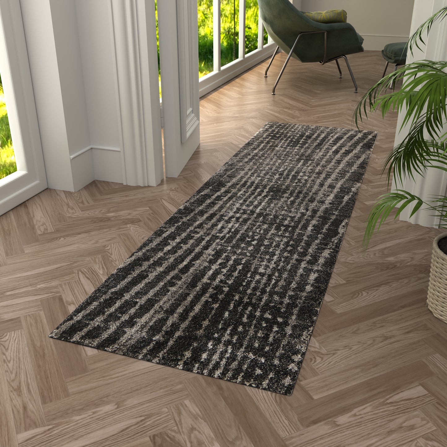 Skyview Modern/Industrial/Bohemian & Eclectic Abstract/Stripes Black/Gray/Ivory - Feizy Rug