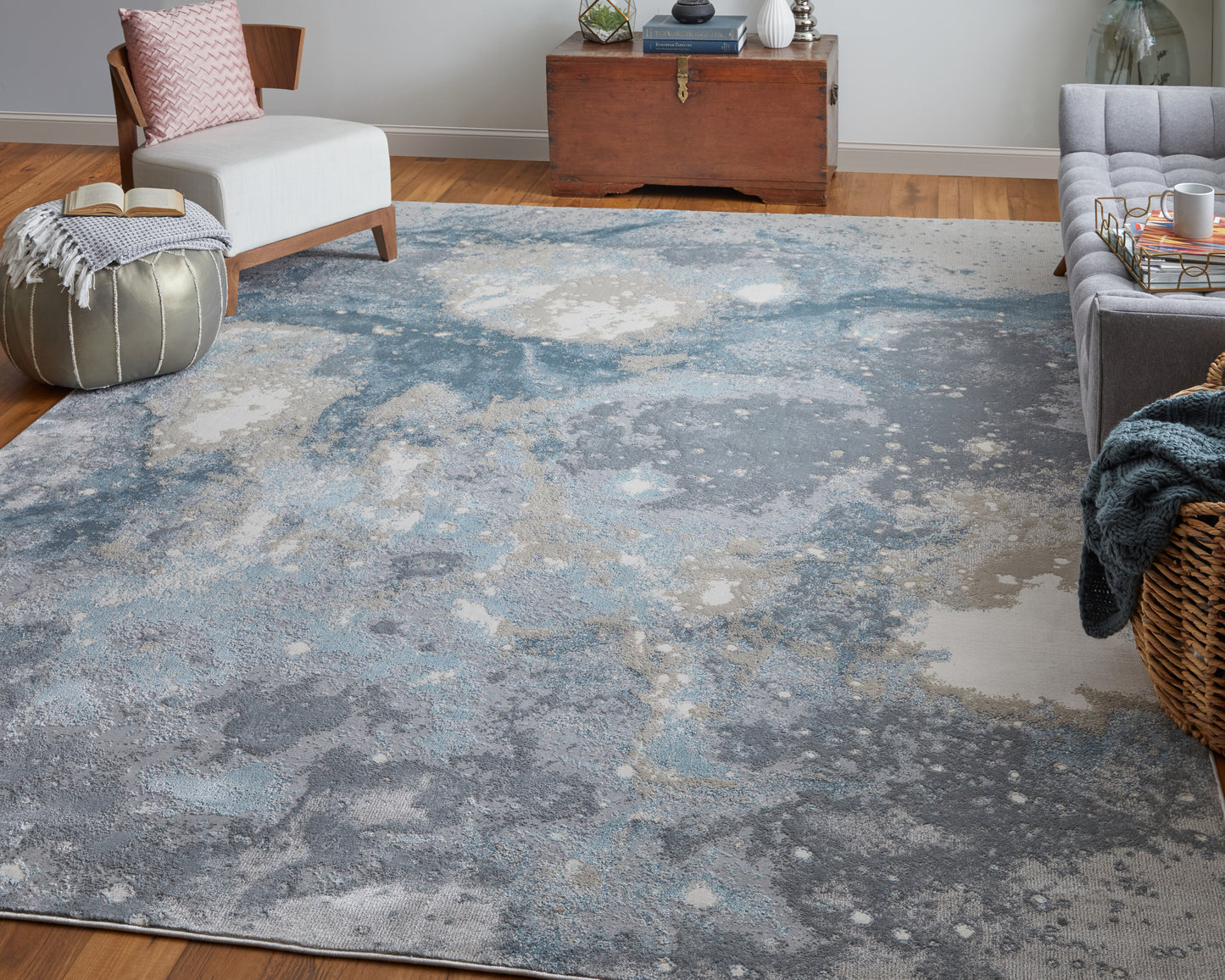 Astra Transitional/Industrial/Casual Abstract/Watercolor Blue/Gray - Feizy Rug