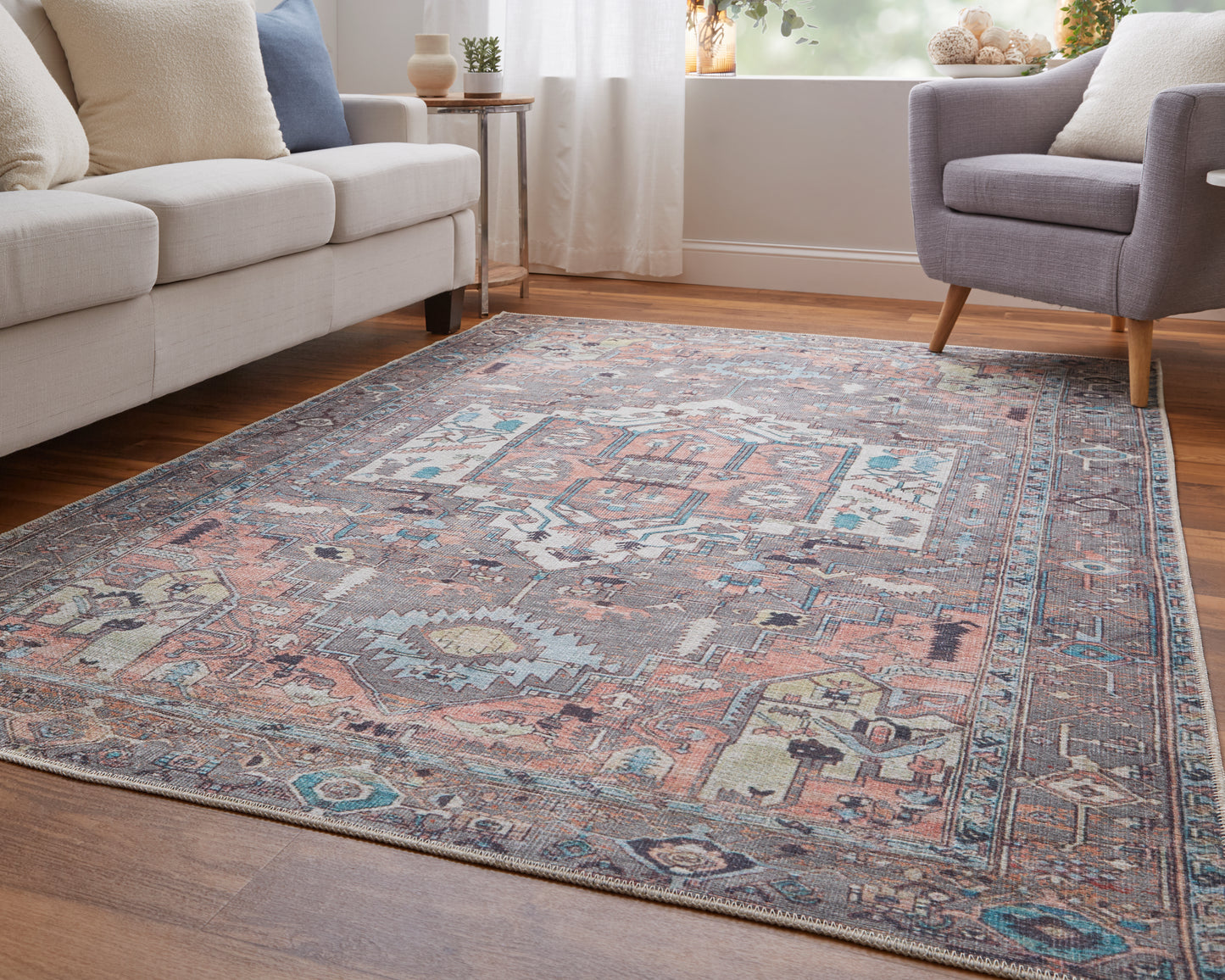 Percy Transitional/Bohemian & Eclectic/Casual Medallion/Distressed/Persian Taupe/Red/Brown - Feizy Rug