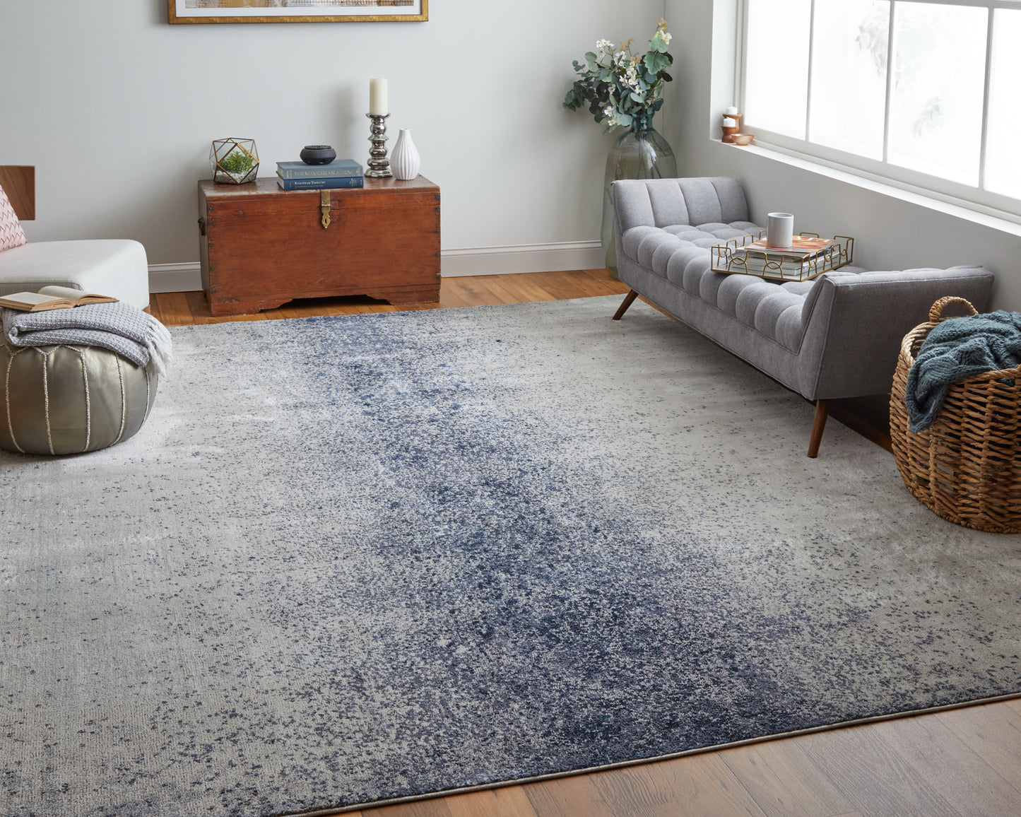 Astra Transitional/Industrial/Casual Abstract/Watercolor Blue/Ivory - Feizy Rug