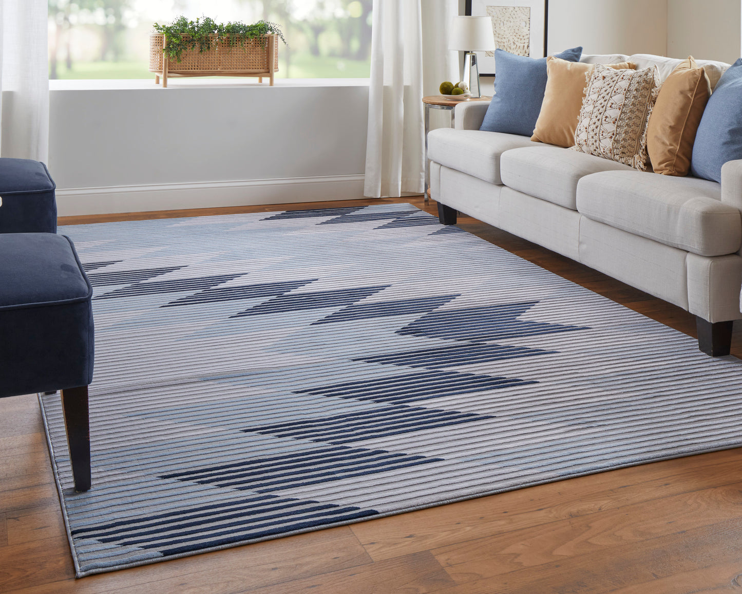 Marigold Modern/Mid-Century Modern/Industrial Geometric/Gradient & Ombre/Herringbone Blue/Gray/White - Feizy Rug