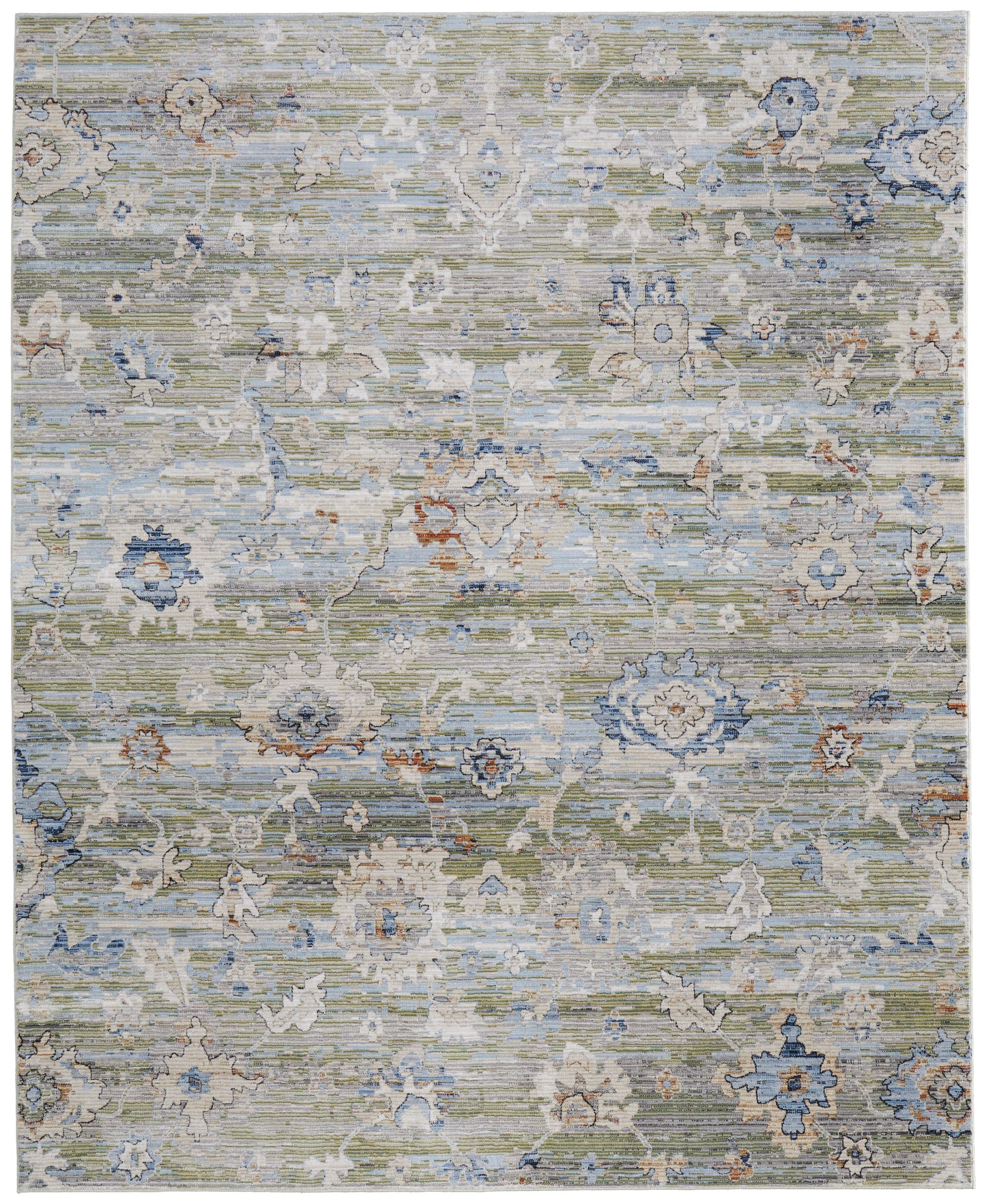 Melrose Traditional/Vintage/Persian Floral & Botanical/Distressed/Gradient & Ombre Green/Ivory/Blue - Feizy Rug