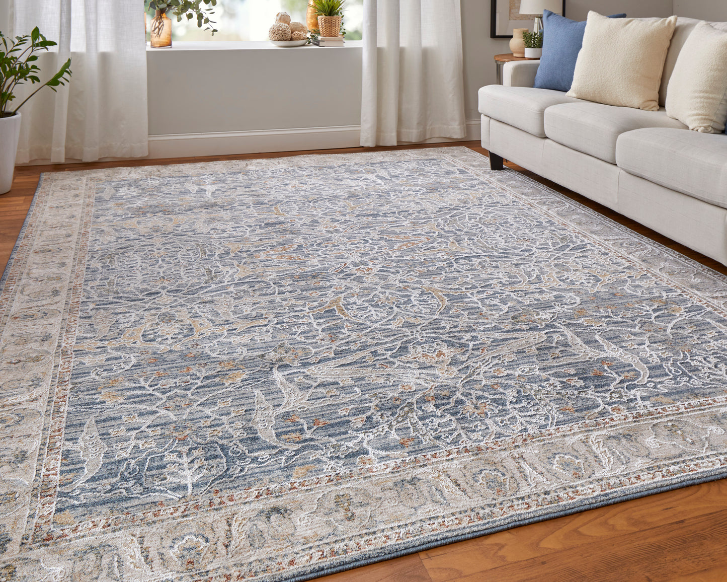 Pasha Transitional/Bohemian & Eclectic/Craftsman Blue/Taupe/Ivory Accent Rug  Feizy Rugs Small Parcel,Feizy Rugs,Pasha,Blue/Taupe/Ivory,2' x 3',Accent Rug,Polyester,Transitional/Bohemian & Eclectic/Craftsman,Turkey