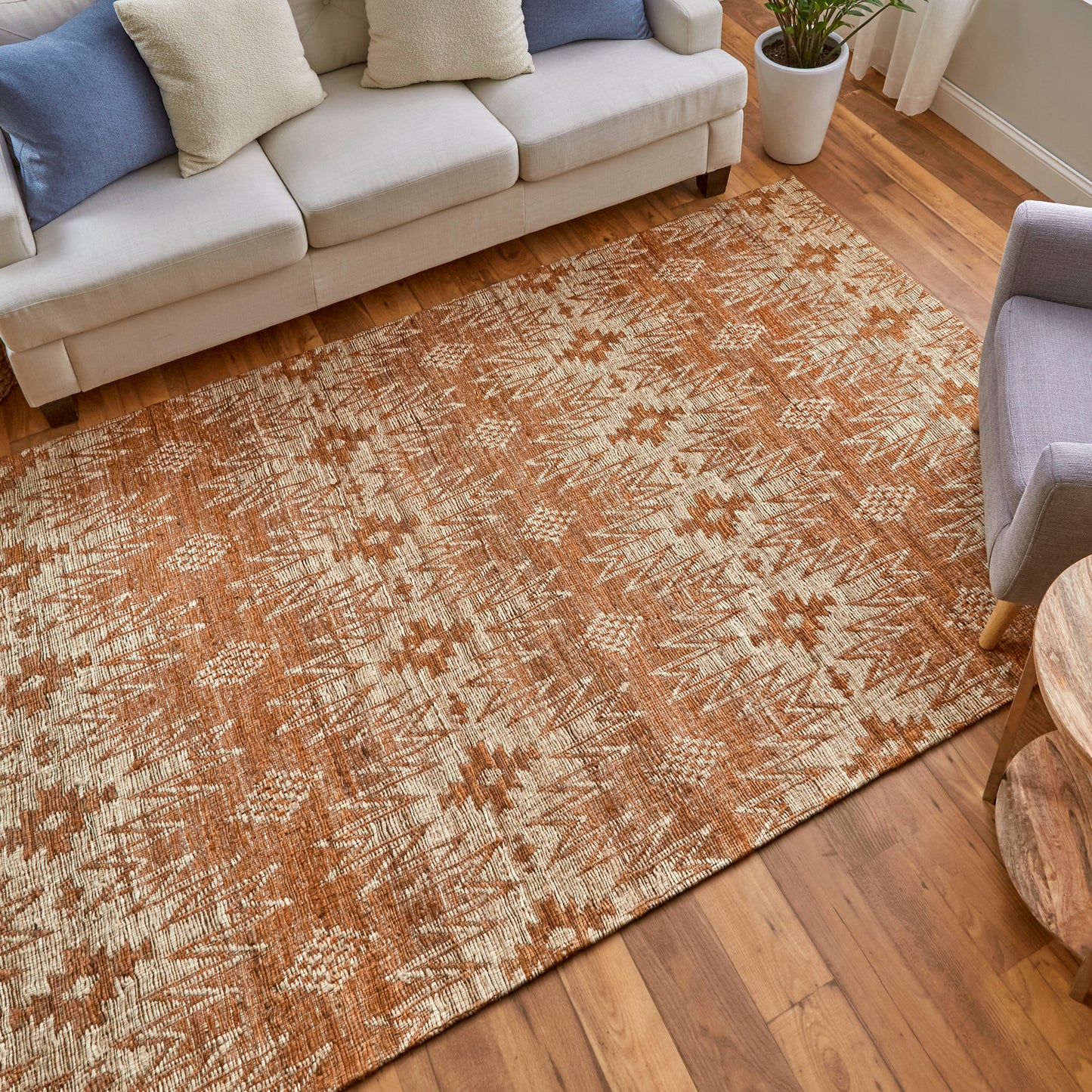 Lilliana Transitional/Global/Bohemian & Eclectic Geometric/Diamond Orange/Ivory/Tan - Feizy Rug