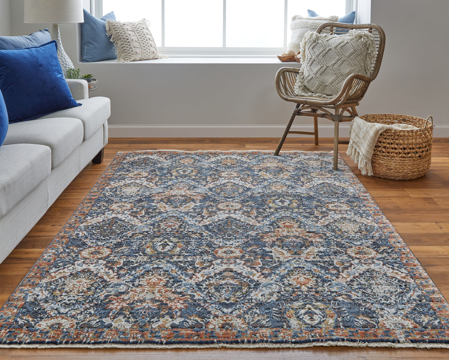 Kaia Transitional/Casual/Classic Blue/Orange/Ivory Accent Rug