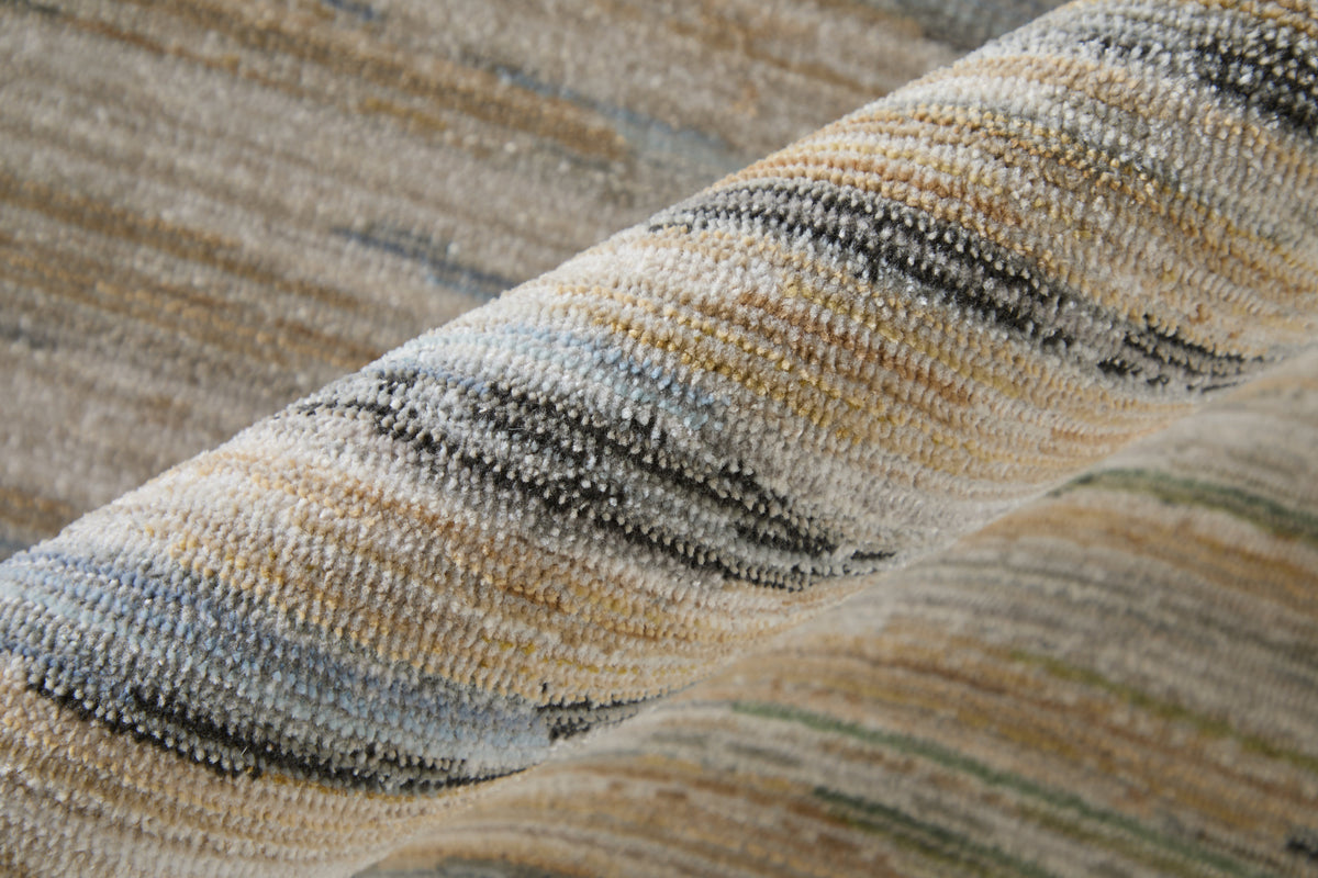 Greenwich Modern Stripes/Abstract/Distressed Ivory/Tan/Blue - Feizy Rug