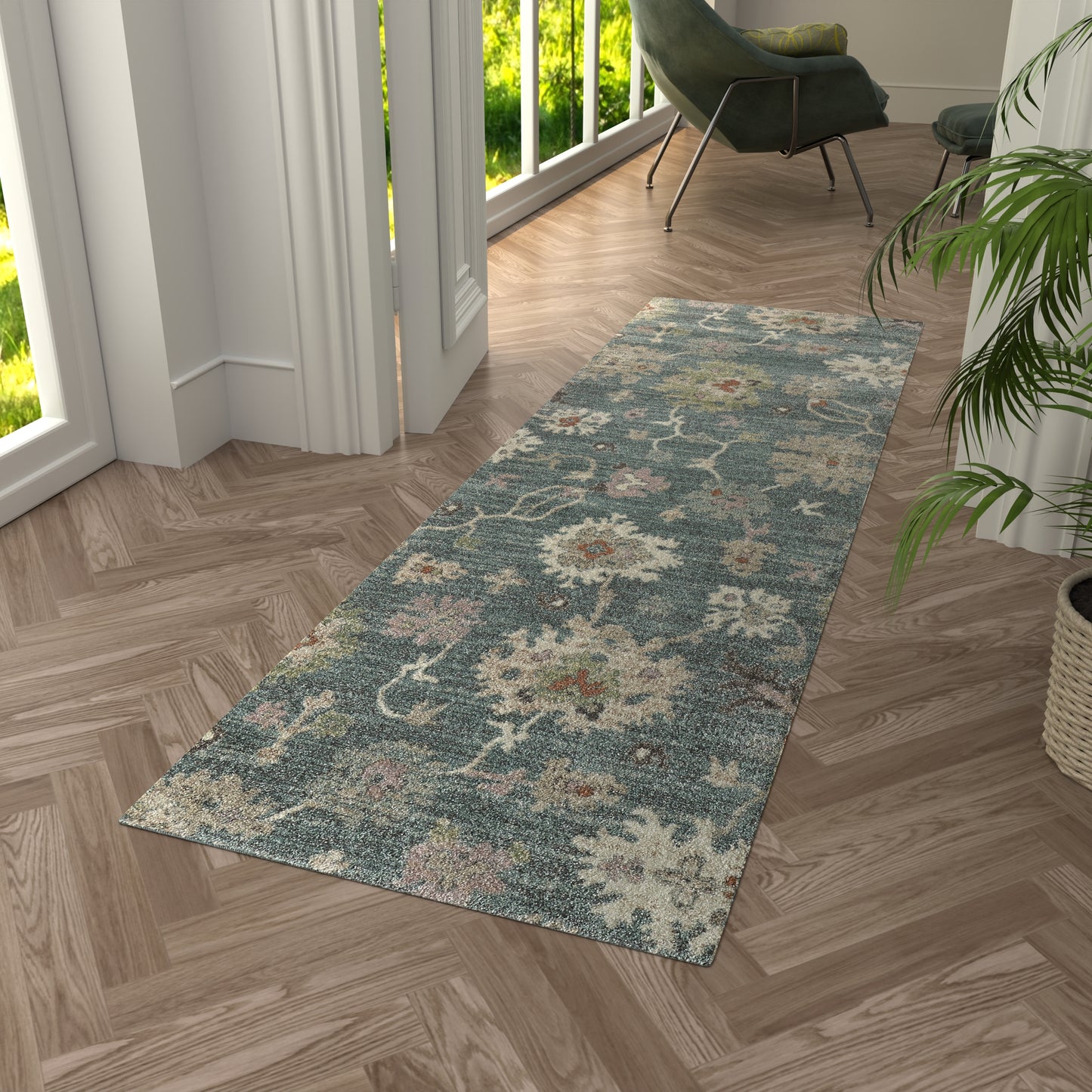 Dartmouth Transitional/Bohemian & Eclectic Abstract/Floral & Botanical/Distressed Blue/Ivory/Pink - Feizy Rug