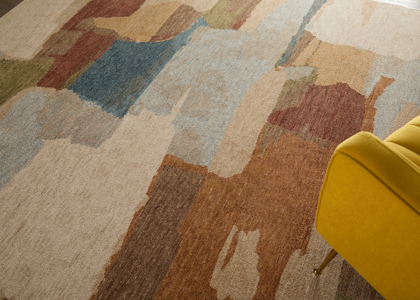 Pearson Modern Abstract/Color Block Blue/Ivory/Orange - Feizy Rug