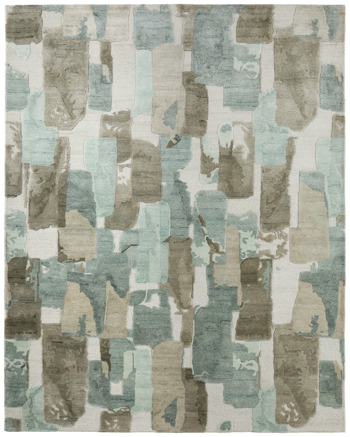 Kendall Modern/Bohemian & Eclectic Abstract/Watercolor Green/Brown/Ivory - Feizy Rug