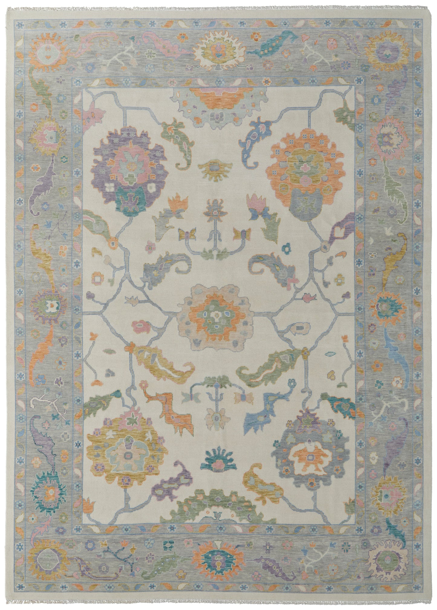 Karina Transitional/Bohemian & Eclectic/Craftsman Floral & Botanical/Bordered/Medallion Ivory/Orange/Blue - Feizy Rug