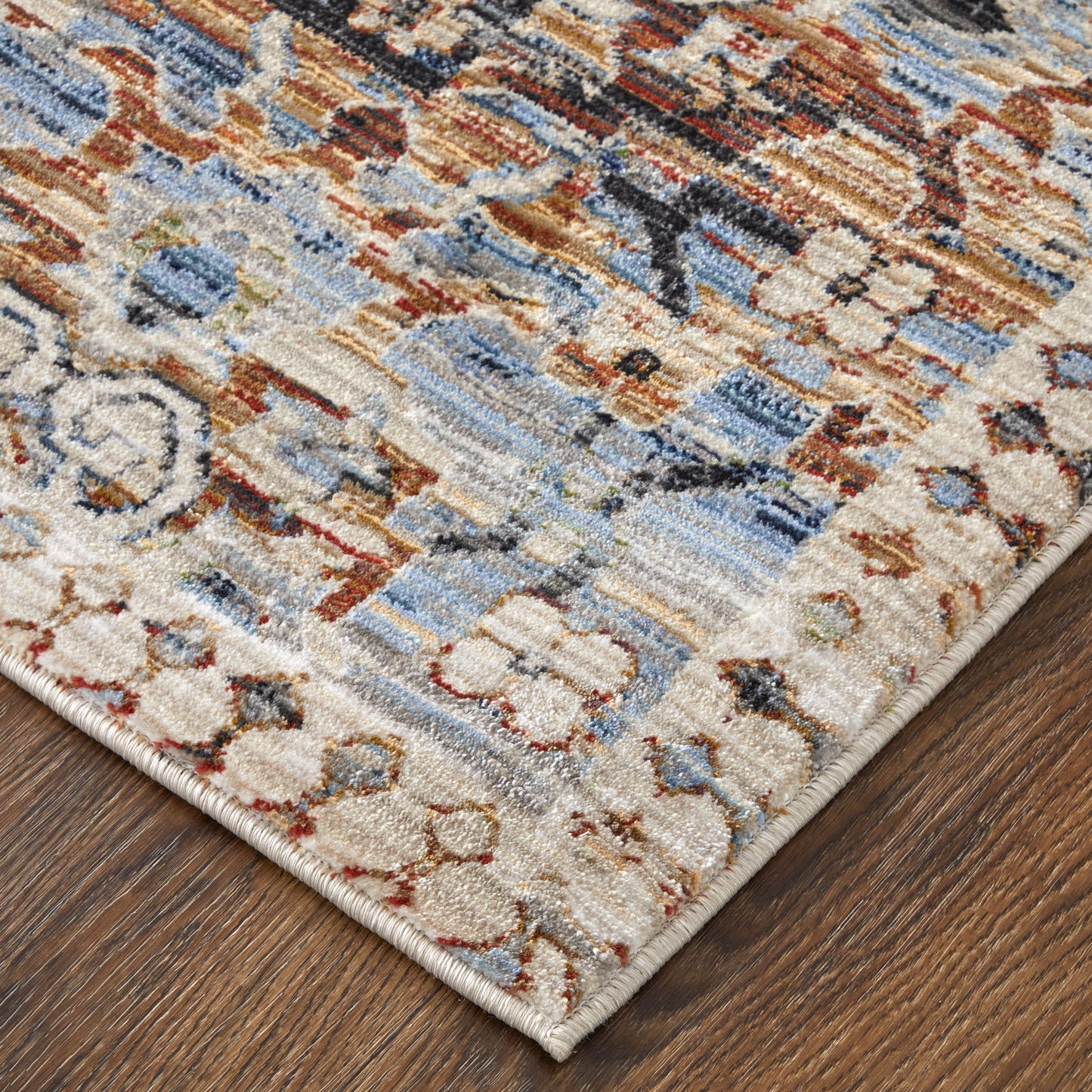 Melrose Transitional/Bohemian & Eclectic/Vintage Distressed/Bordered/Medallion Ivory/Red/Blue - Feizy Rug