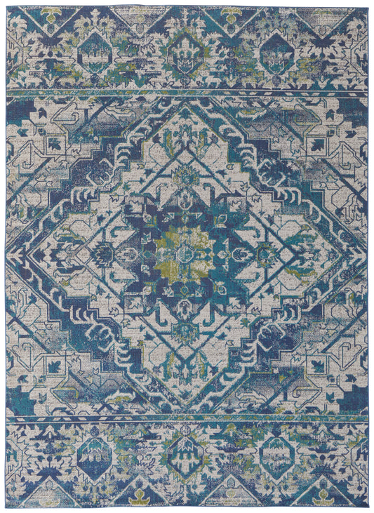 Foster Transitional/Vintage/Global Oriental/Floral & Botanical/Diamond Blue/Green/Ivory - Feizy Rug
