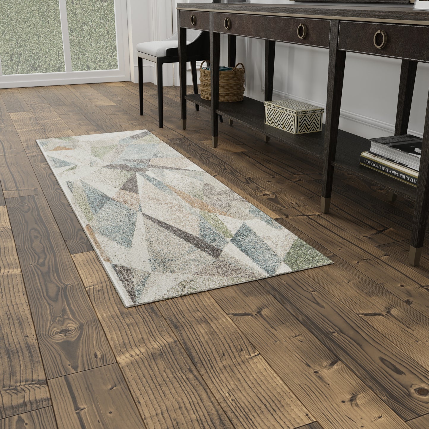 Eden Modern/Bohemian & Eclectic/Casual Color Block/Geometric/Abstract Ivory/Blue/Green - Feizy Rug