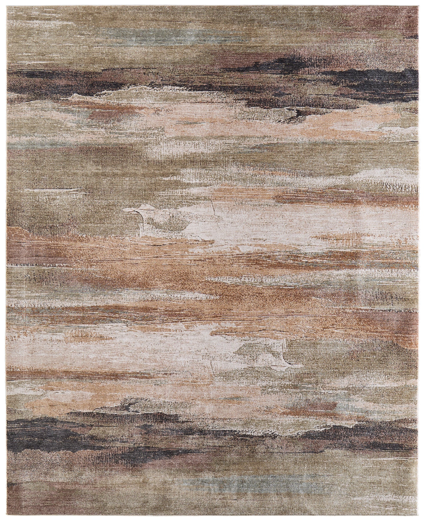 Pearson Modern/Industrial Abstract/Watercolor/Distressed Green/Ivory/Brown - Feizy Rug