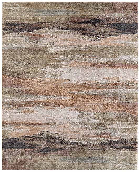 Pearson Modern/Industrial Abstract/Watercolor/Distressed Green/Ivory/Brown - Feizy Rug