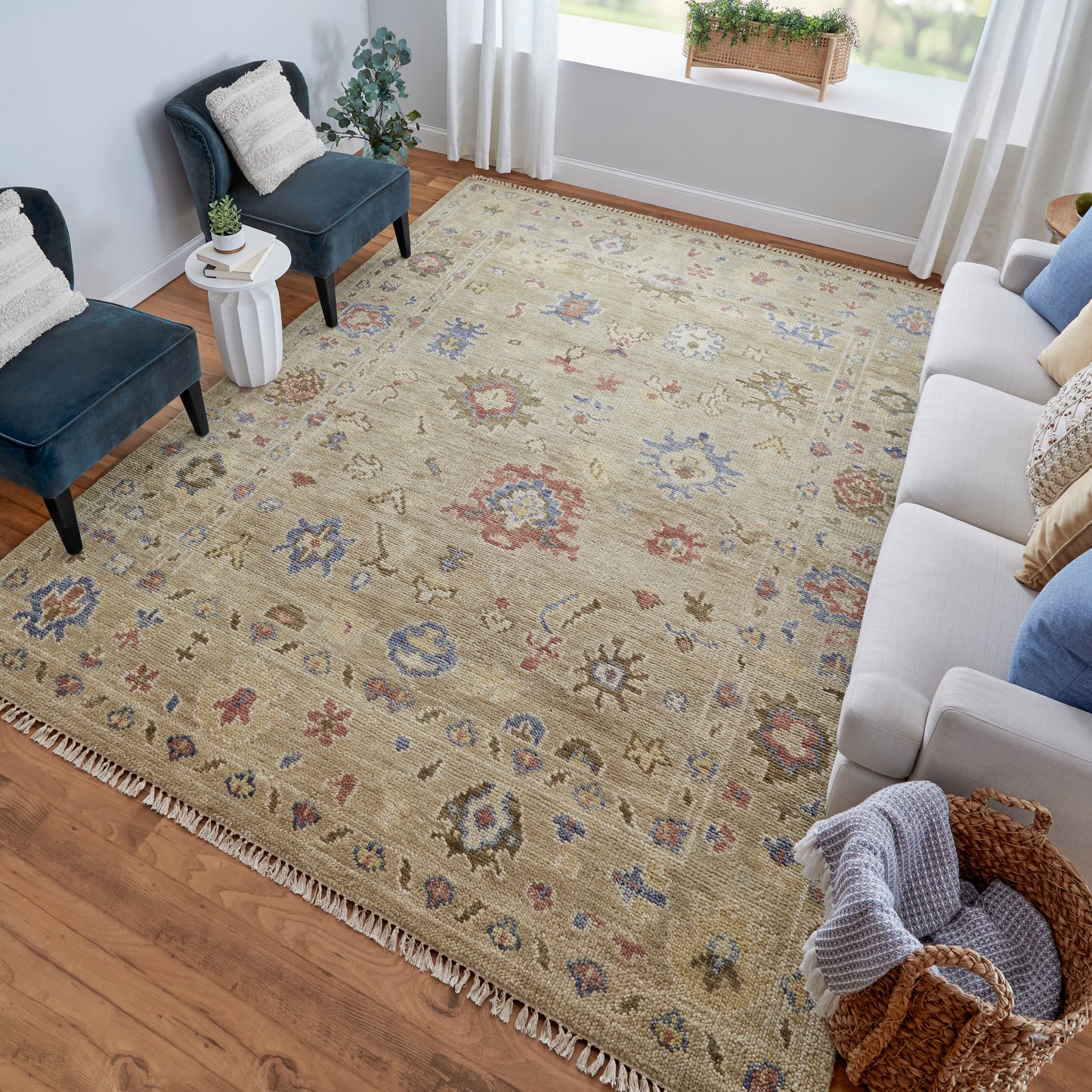 Fillmore Transitional/Bohemian & Eclectic/Craftsman Floral & Botanical/Bordered Brown/Tan/Blue - Feizy Rug