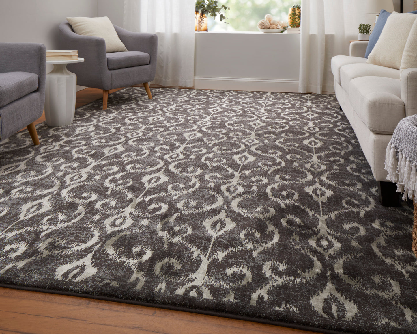 Azeri Iv Transitional/Global/French & Victorian Ikat/Damask/Scroll Gray/Taupe/Ivory - Feizy Rug