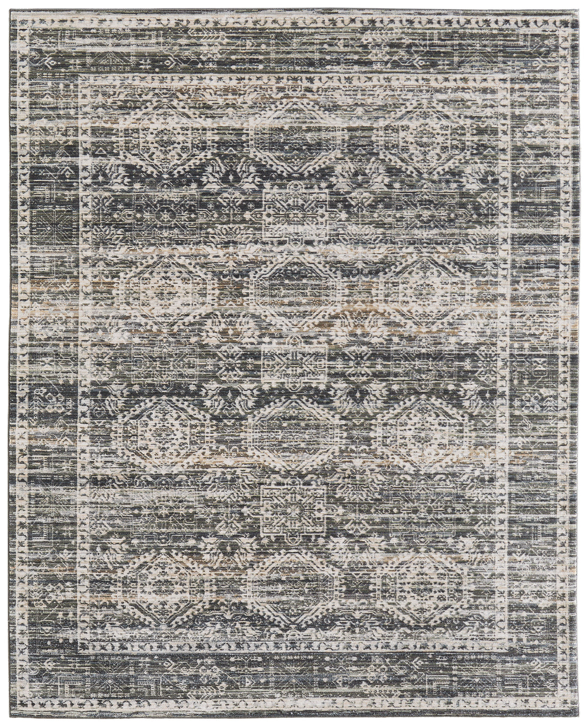 Augustine Traditional/Classic/Vintage Medallion/Bordered/Distressed Black/Ivory/Green - Feizy Rug