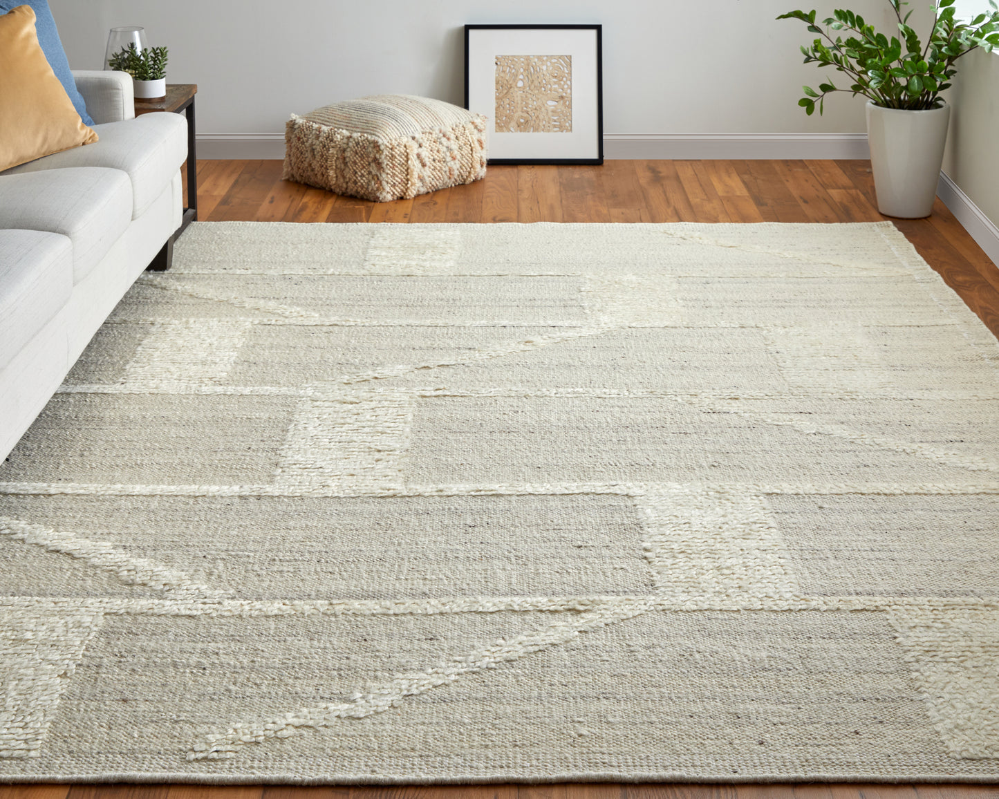 Ashby Transitional/Farmhouse/Casual Geometric/Solid Tan/Ivory - Feizy Rug