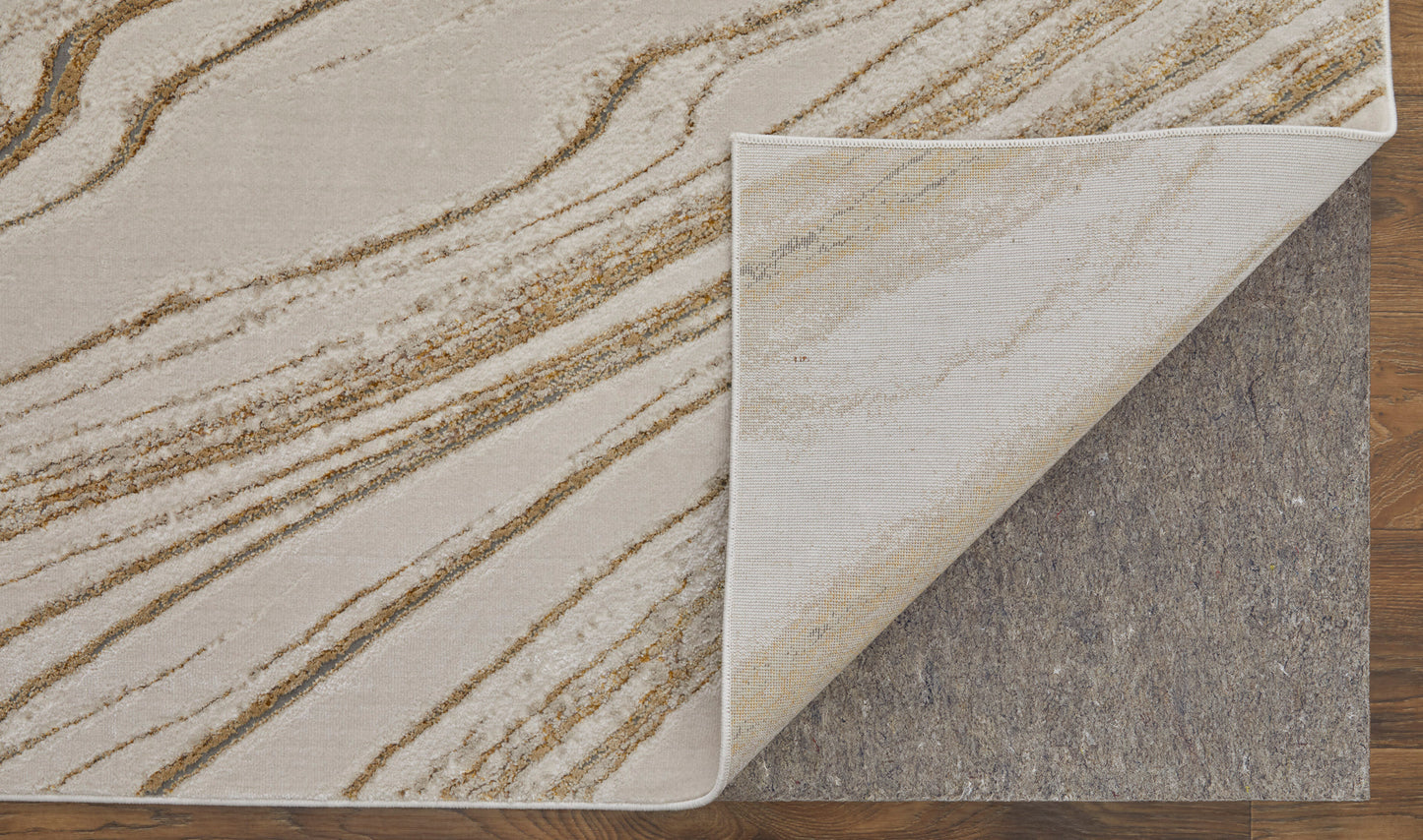 Aura Modern/Industrial/Casual Ivory/Taupe/Gold Accent Rug