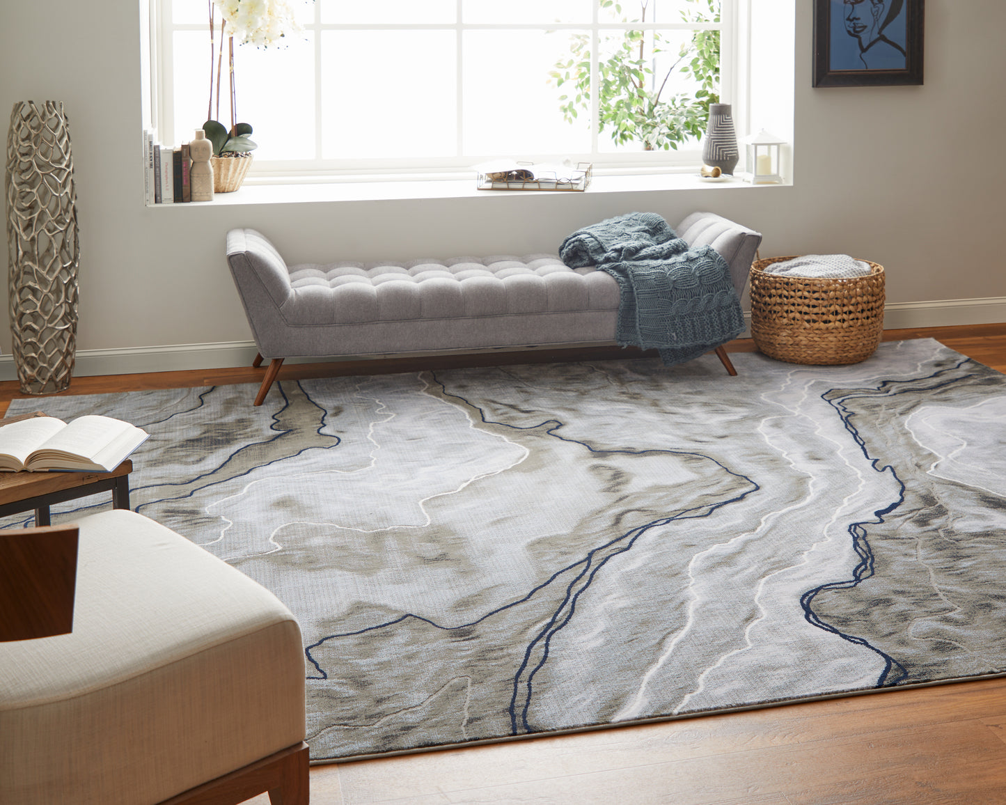 Gaspar Modern/Industrial/Casual Abstract/Watercolor Taupe/Gray/Blue - Feizy Rug