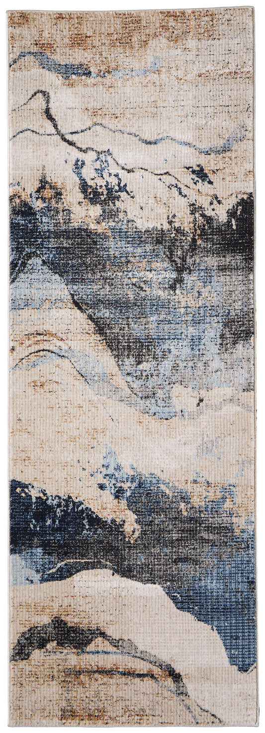 Sonora Modern/Industrial/Industrial Tan/Blue/Gray Runner  Feizy Rugs Small Parcel,Feizy Rugs,Sonora,Tan/Blue/Gray,2'6" x 7'3",Runner,Polypropylene/Polyester/Viscose,Modern/Industrial/Industrial,Turkey