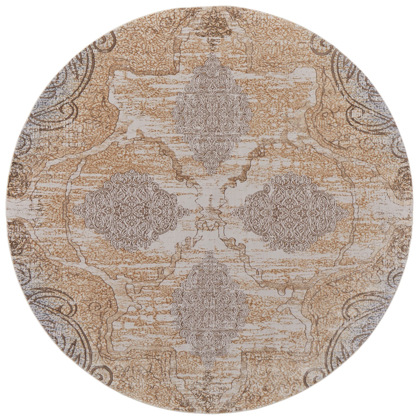 Celene Traditional/Vintage/Cottage Medallion/Scroll Silver/Tan/Gray - Feizy Rug