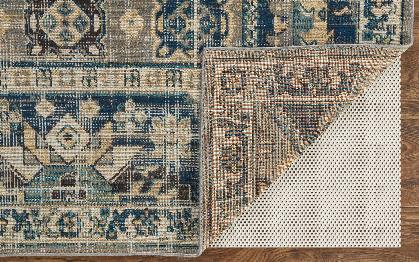 Nolan Transitional/Bohemian & Eclectic/Vintage Medallion/Persian/Distressed Blue/Ivory - Feizy Rug
