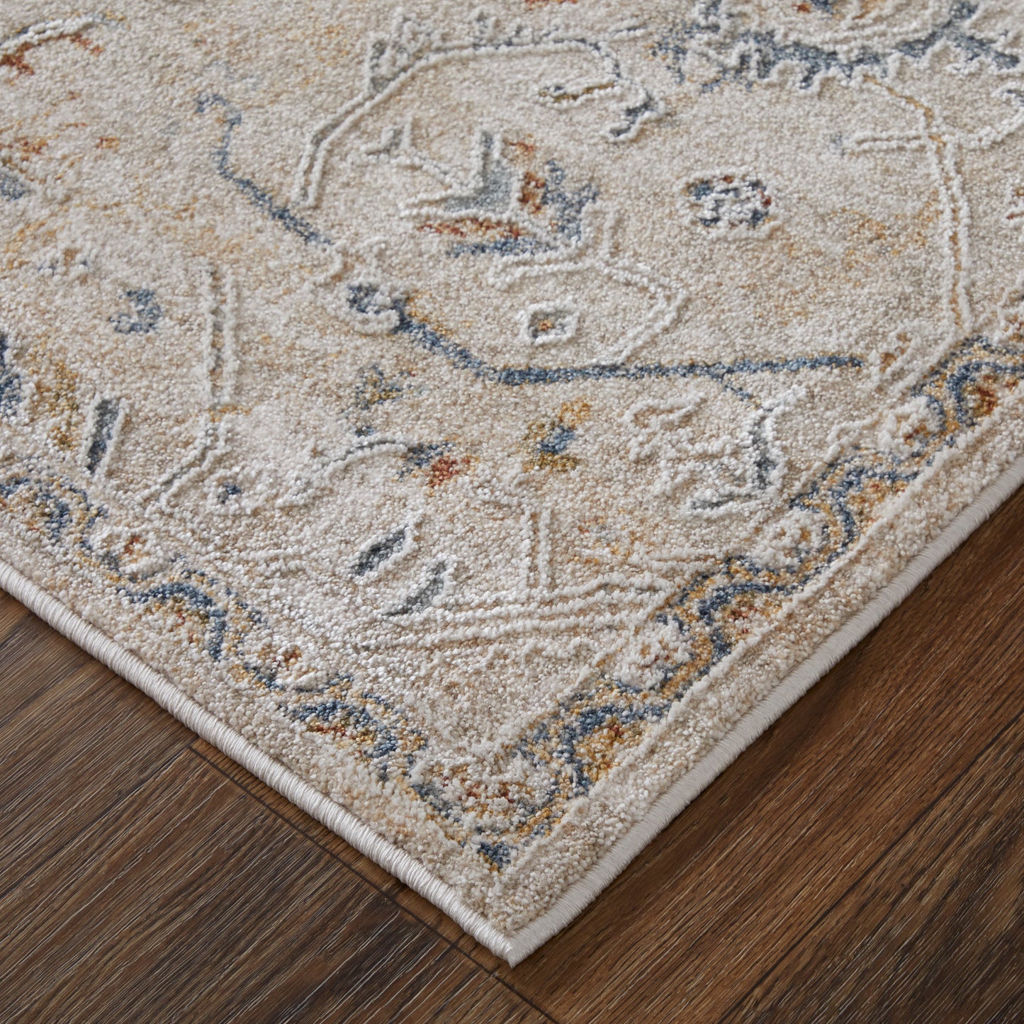 Pasha Transitional/Bohemian & Eclectic/Global Taupe/Ivory/Blue Area Rug