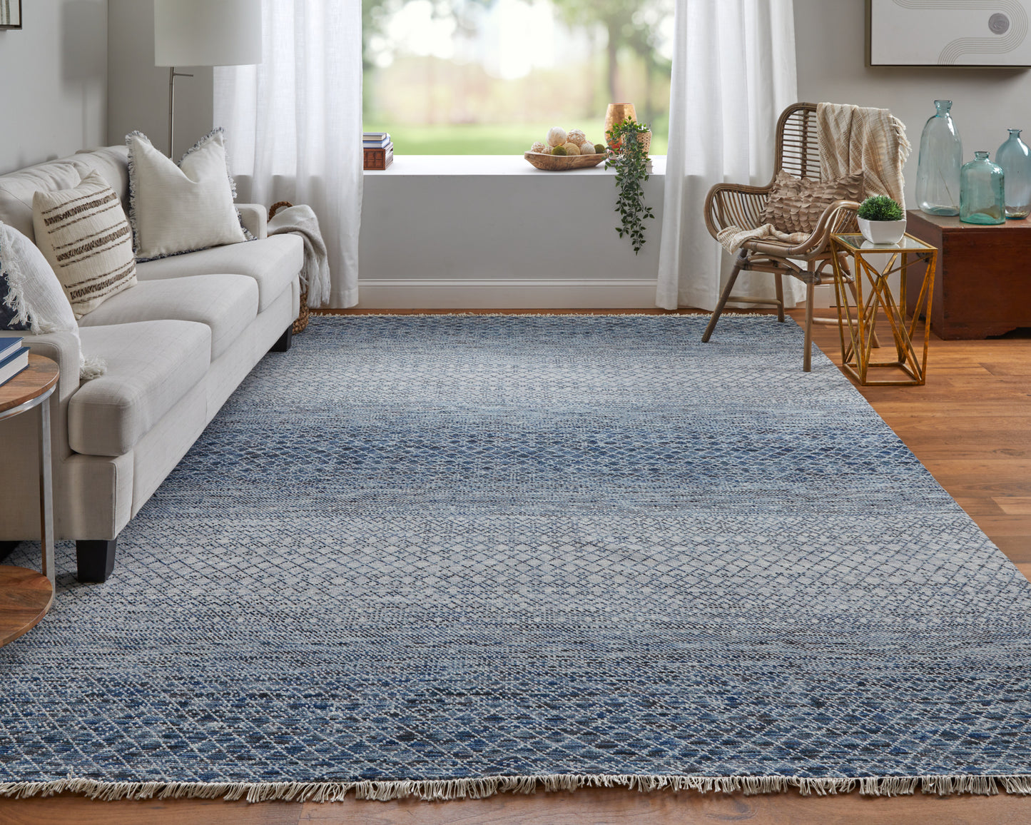 Branson Transitional/Casual/Scandinavian Solid/Geometric Blue/Ivory - Feizy Rug