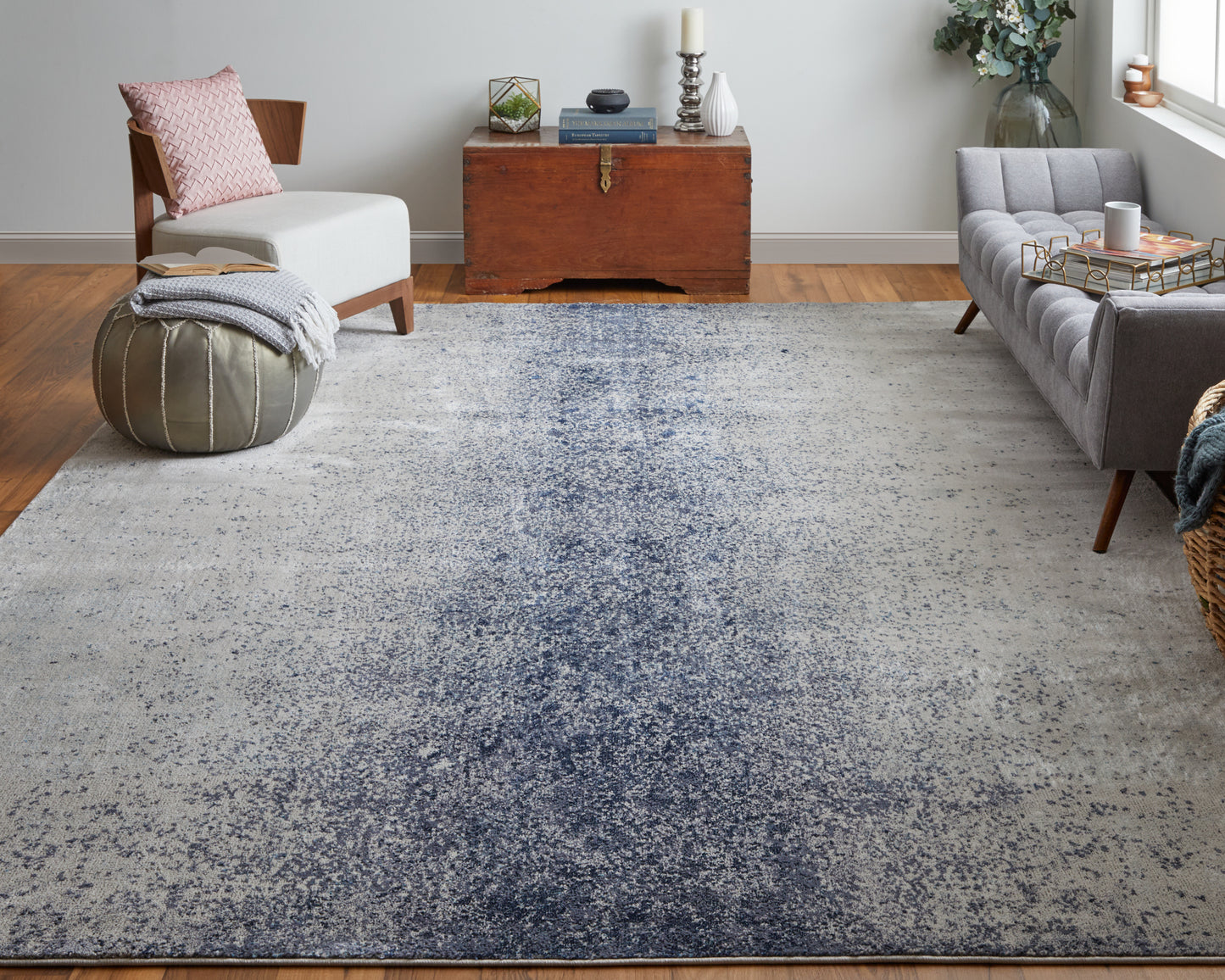 Astra Transitional/Industrial/Casual Abstract/Watercolor Blue/Ivory - Feizy Rug