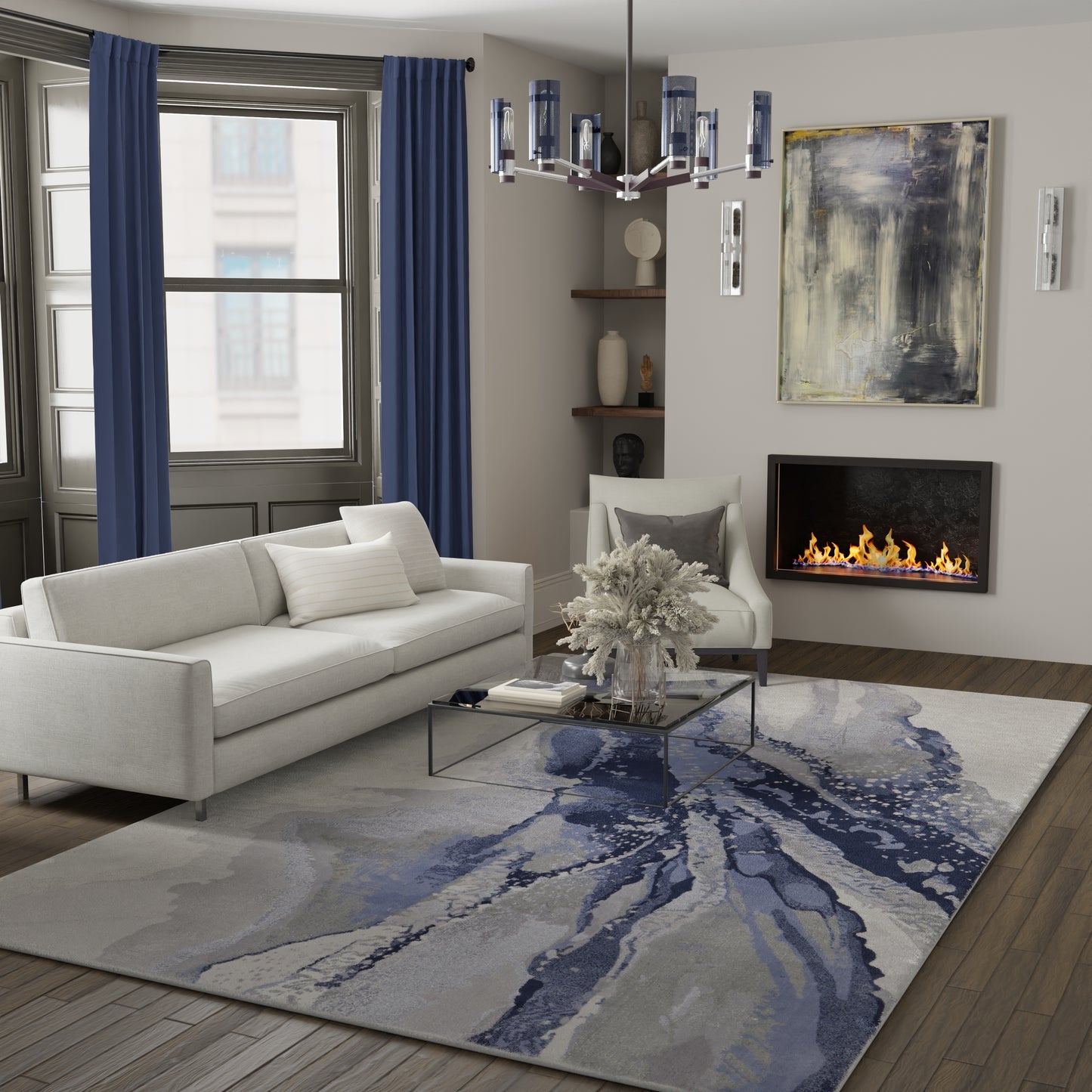 Clio Modern/Industrial/Casual Blue/Gray/Ivory Runner  Feizy Rugs Small Parcel,Feizy Rugs,Clio,Blue/Gray/Ivory,2'9" x 7'10",Runner,Polypropylene,Modern/Industrial/Casual,Turkey