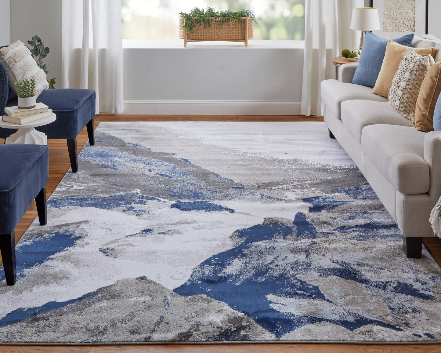 Gaspar Modern/Industrial/Country Abstract/Watercolor Blue/Gray/White - Feizy Rug